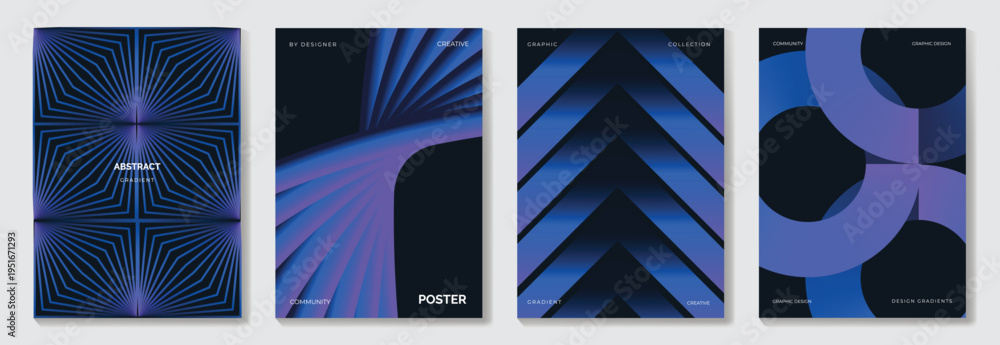 Naklejka premium Blue and cyan abstract gradient poster vector with bold geometric shapes and optical lines. Contemporary modern cover design for branding, social media, and wall art prints.