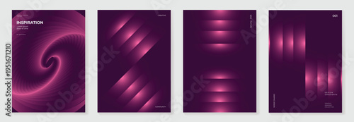 Abstract magenta and violet gradient poster vector with glowing swirl and geometric light bars. Futuristic modern cover design for background, wall art, branding, and creative layouts.