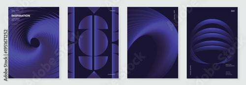 Deep blue and violet abstract gradient poster vector with curved tunnel forms and geometric balance. Futuristic modern cover design for branding, wallpaper, and editorial layouts.