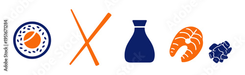 Sushi Japanese Cuisine and Seafood Icons Collection