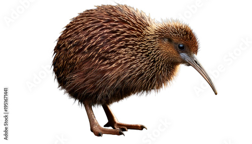 Isolated flightless brown kiwi bird with long beak, a native symbol of New Zealand
