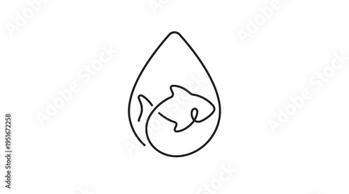 Water Drop with Fish Inside Continuous Single Line Minimalist Water Conservation Line Art Illustration