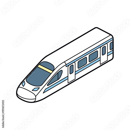 White Train with Blue Accents Illustration.