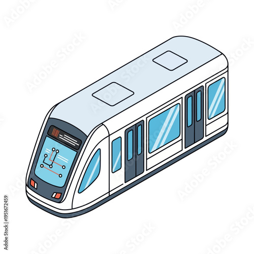 Modern White Train with Blue Windows.
