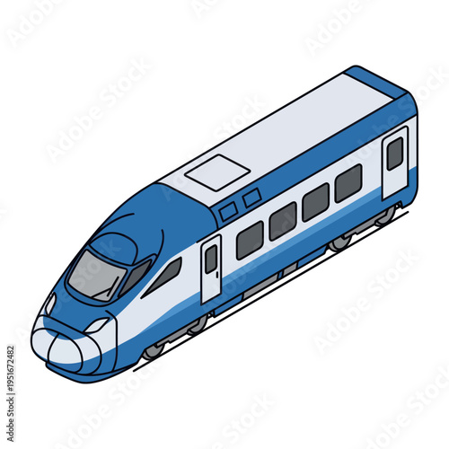 Modern Blue Train Illustration Top View.