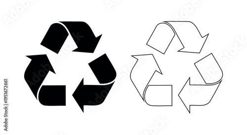 recycling symbols, black and white icons