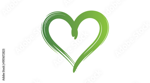 Green heart shape with brush stroke texture and gradient fill love symbol