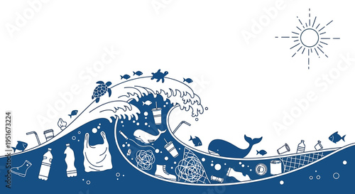 Ocean pollution icons vector isolated on White Background