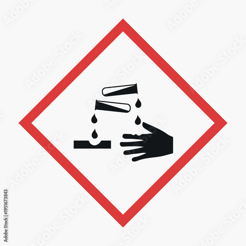 Corrosive substance hazard GHS pictogram icon isolated on white background. Industrial safety sign for corrosive materials. Chemical burn warning sign