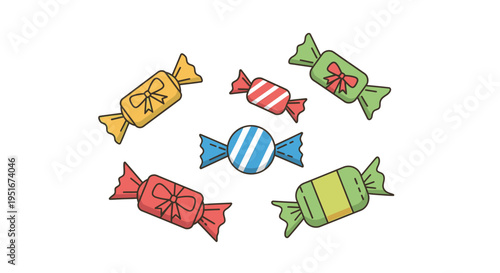 Colorful Wrapped Candies Illustration Set on White Background