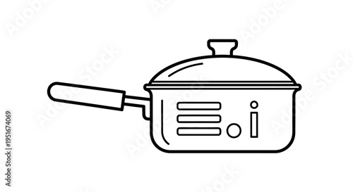 Saucepan with handle and lid line art icon isolated