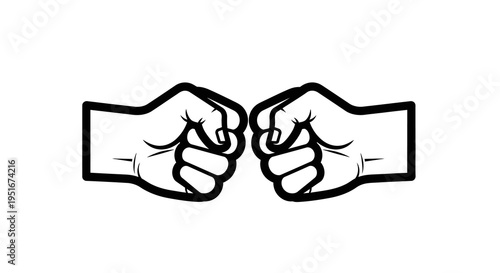 Fist bump gesture line art illustration isolated on white