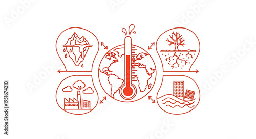 Set of 6 climate change icons vector isolated on White Background