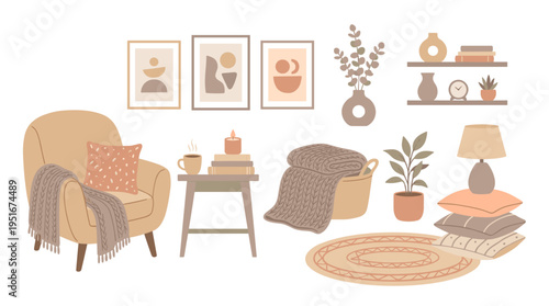 Cozy Living Room Furniture Set with Armchair and Decor Elements