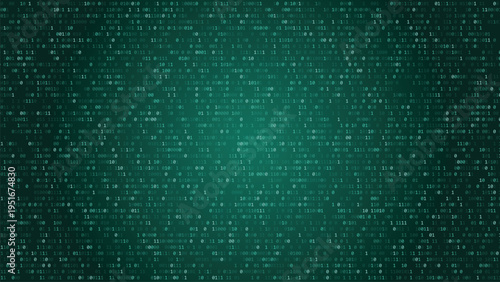 Green binary code background with glowing digital numbers and data stream