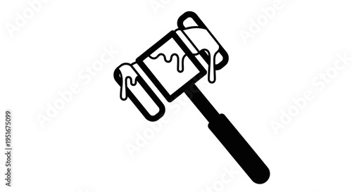 Judge gavel icon with dripping liquid on white background
