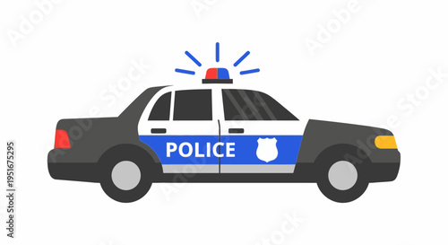 Police Car Illustration Side View on White Background
