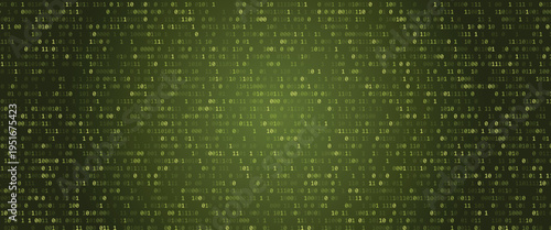 Green binary code matrix background with glowing yellow numbers and data stream concept for technology and cyberpunk themes