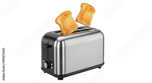 Tableau sur toile A shiny stainless steel toaster with two slices of toast popping up