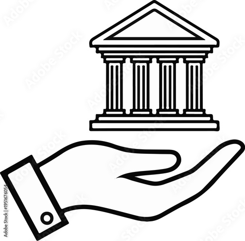 Hand cradles classical building icon representing security and support