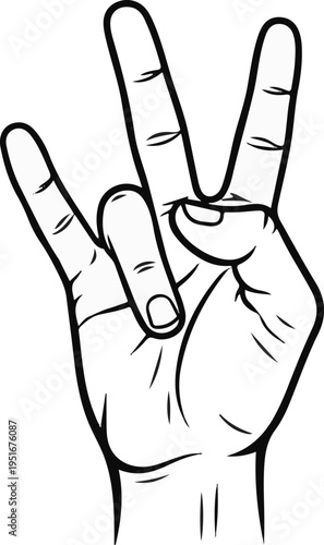 Line art of a hand showing the number three with fingers
