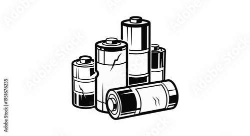 A group of various size cylinders lie on a flat surface, one in front