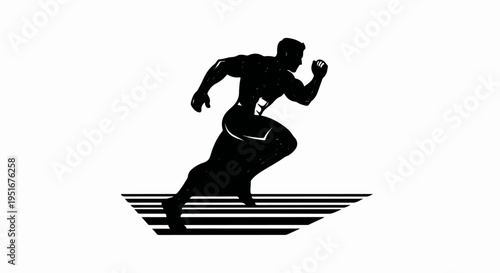 Silhouette of a muscular athlete in mid-stride, dynamic motion