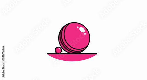 Two pink balls on a curved surface, one large, one small