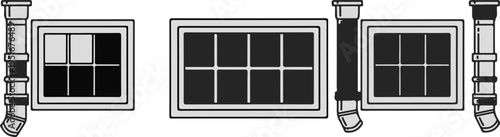 Stylized windows and drain pipes, simple graphic illustration