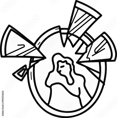 Stylized graphic of a person within a circular frame with radiating wedge shapes