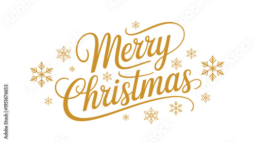 Elegant golden calligraphy reads merry christmas with snowflake accents