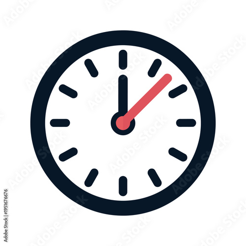 A simple clock icon with a red second hand ticking away