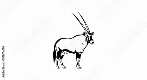 Stylized black and white illustration of an oryx antelope