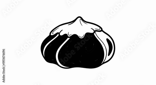Stylized black and white illustration of a stylized chocolate meringue puff