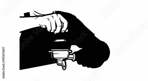 Person tamping espresso in a portafilter using a tamper