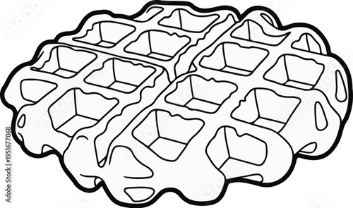 A black and white illustration of a Belgian waffle with a thick outline