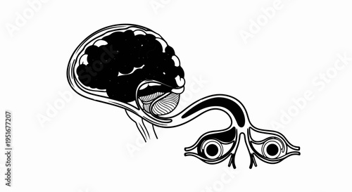 Stylized illustration of a brain and optic nerves leading to eyes