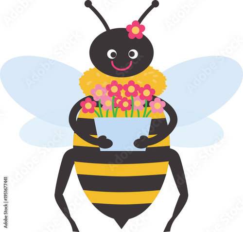 꽃화분을 들고 있는 꿀벌