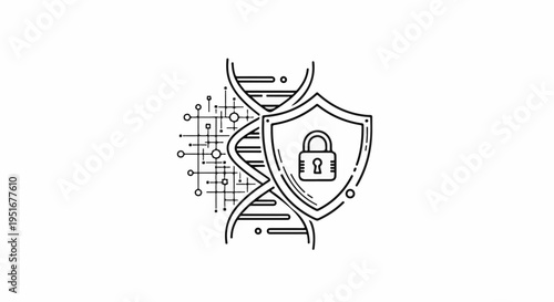 Secure genetic data with DNA, shield, and lock icon