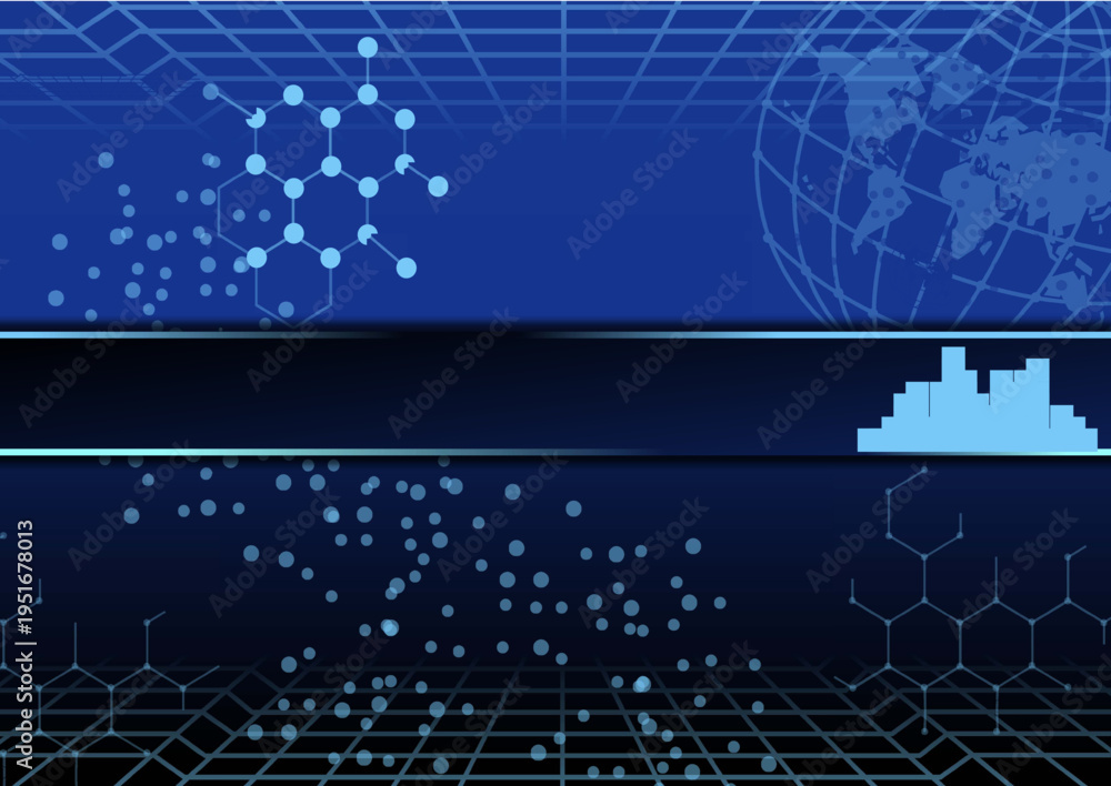 Fototapeta premium Digital background with abstract science and technology elements in blue