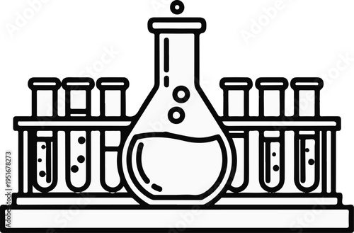 Scientific laboratory equipment with beakers and test tubes