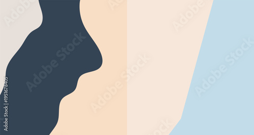 Abstract vector illustration of the black silhouette profile of a pregnant woman and lady with artistic hair symbolizing health and beauty in a person