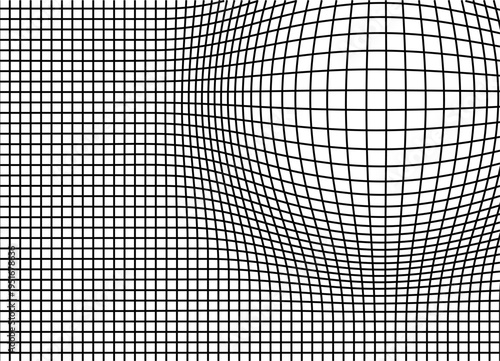 Vector grid of thin black lines on a white background. Background for covers, advertising, printing, packaging. Design element with a curved volumetric shape, Bubble.