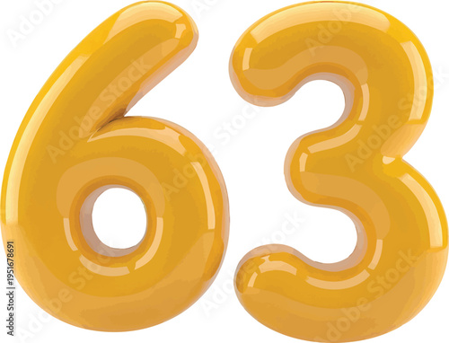 Yellow Number 63 Balloon, Celebration, and Anniversary, Transparent Background