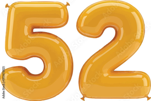 Golden 52 Number Balloons Transparent Background