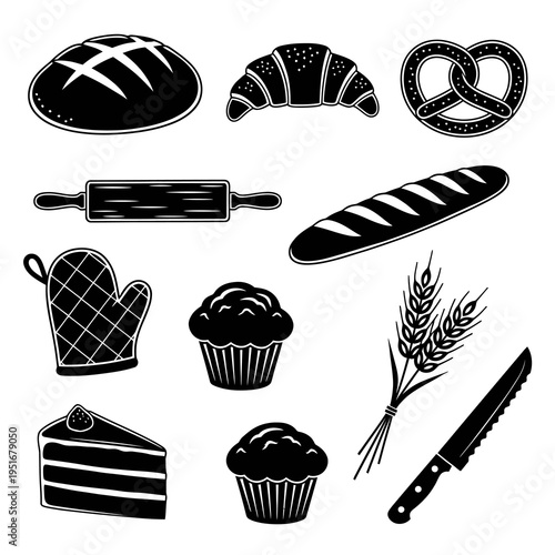 Bakery Products and Pastry Cooking Ingredients Icons