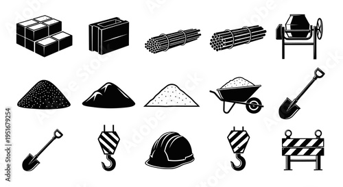 Industrial Construction Materials and SitMasonry Construction Tools and Building Suppliese Safety Icons
