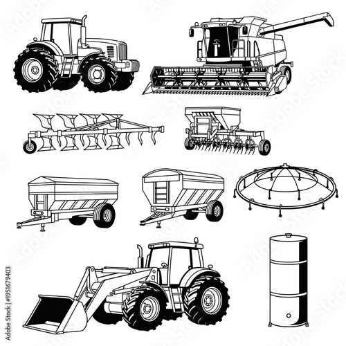 Agricultural Farming Machinery and Heavy Equipment Set