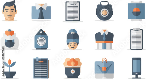 Flat icons for business and office, flat illustration style