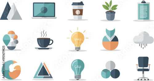 Flat icons for business and technology, office concepts